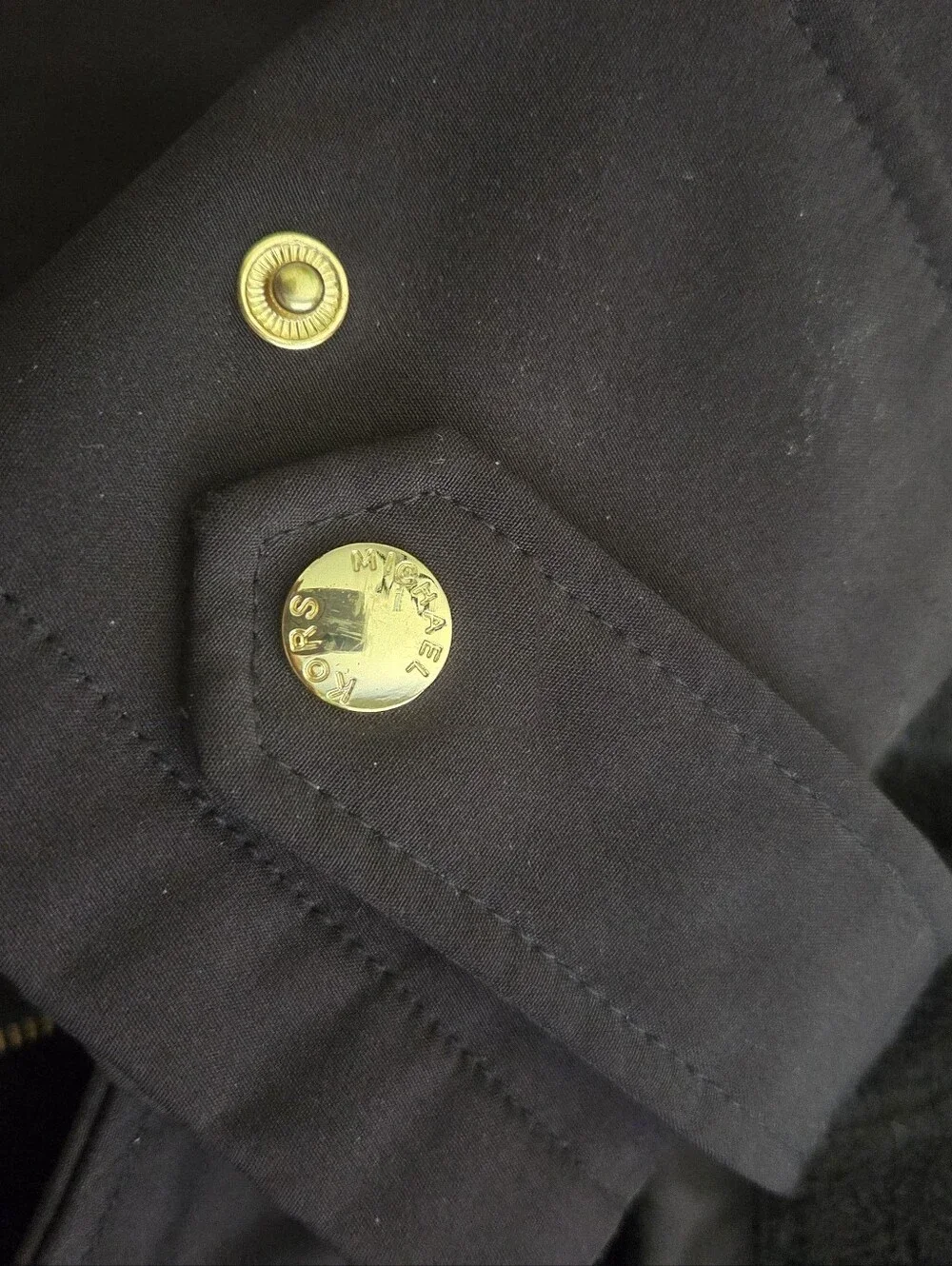 Michael Kors Black Zip-Front Pea Coat with Gold MK Accents